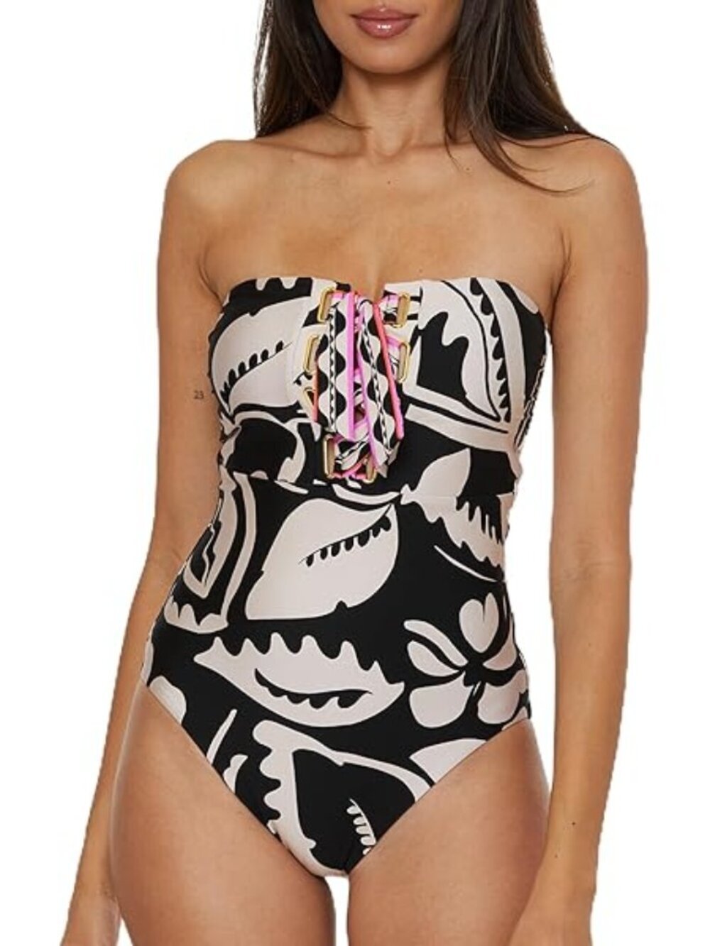 NWT Trina Turk Florence Lace Up Bandeau One Piece Swimsuit in Floral 8